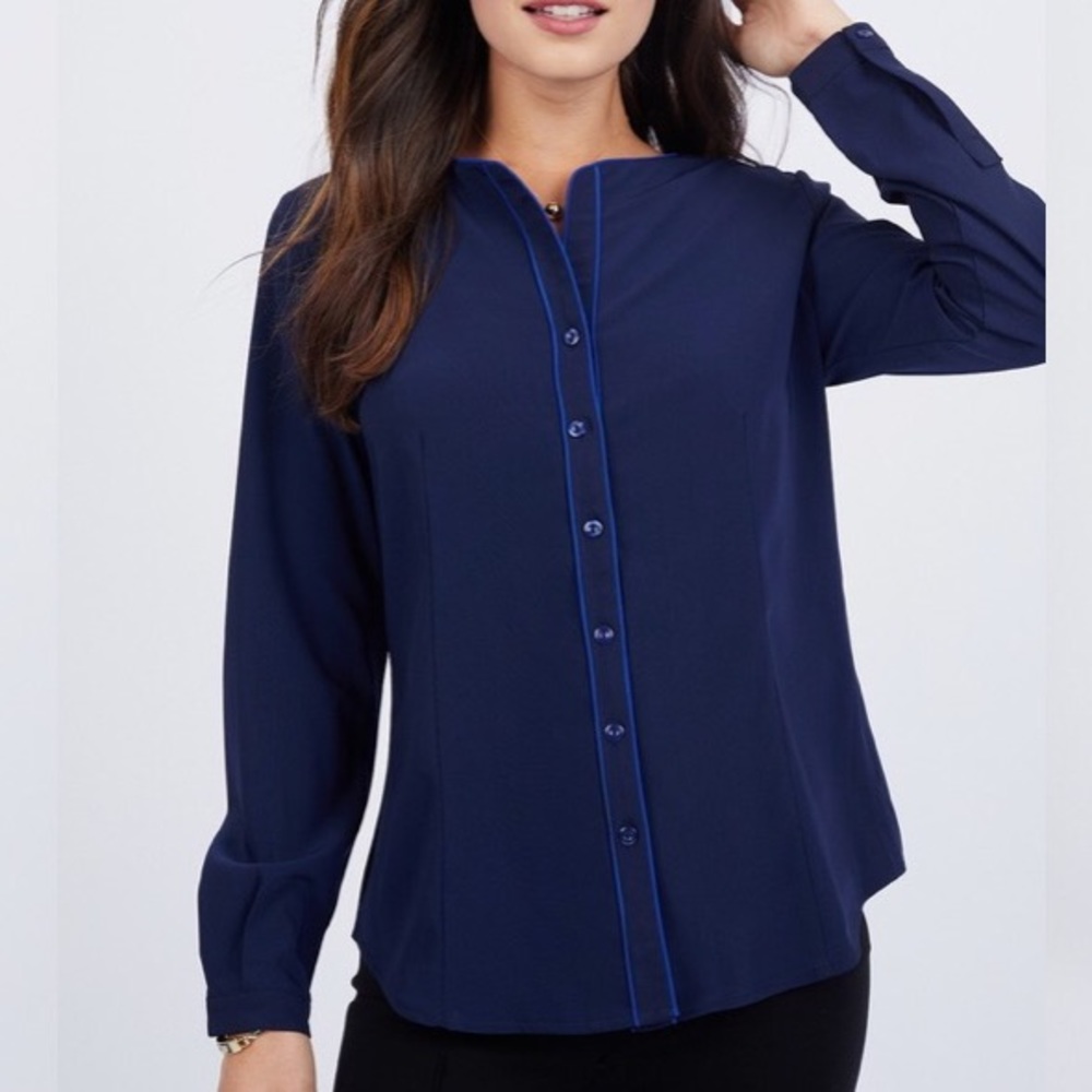Ava contrast trim button down T020